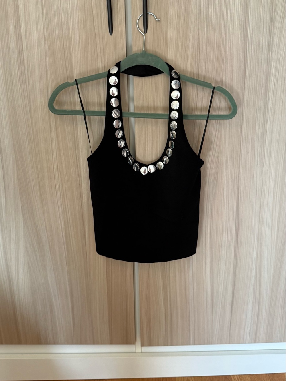 Zara Black Tank Top with Silver Disc Trim
